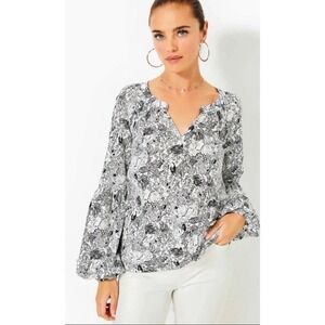 EUC Lilly Pulitzer Sullivan Top - Onyx Animal Magnetism LARGE $128 Black White